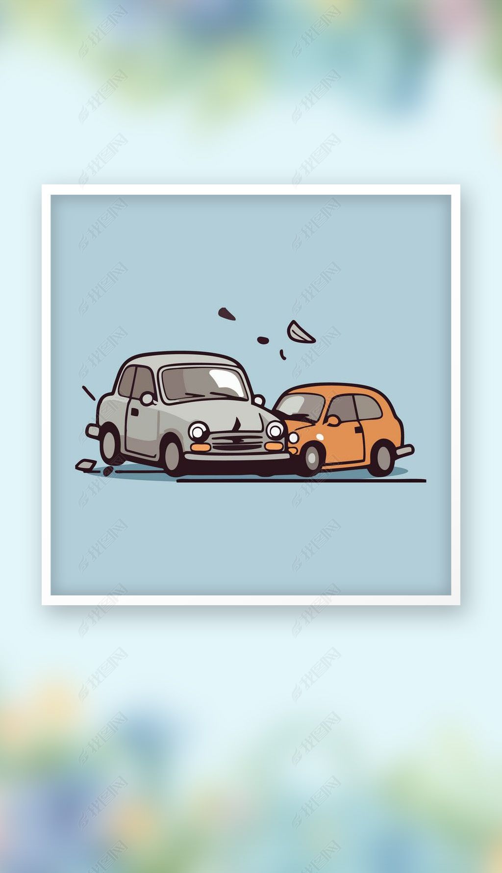 原创废旧报废汽车运输车辆矢量q版卡通插画版权可商用