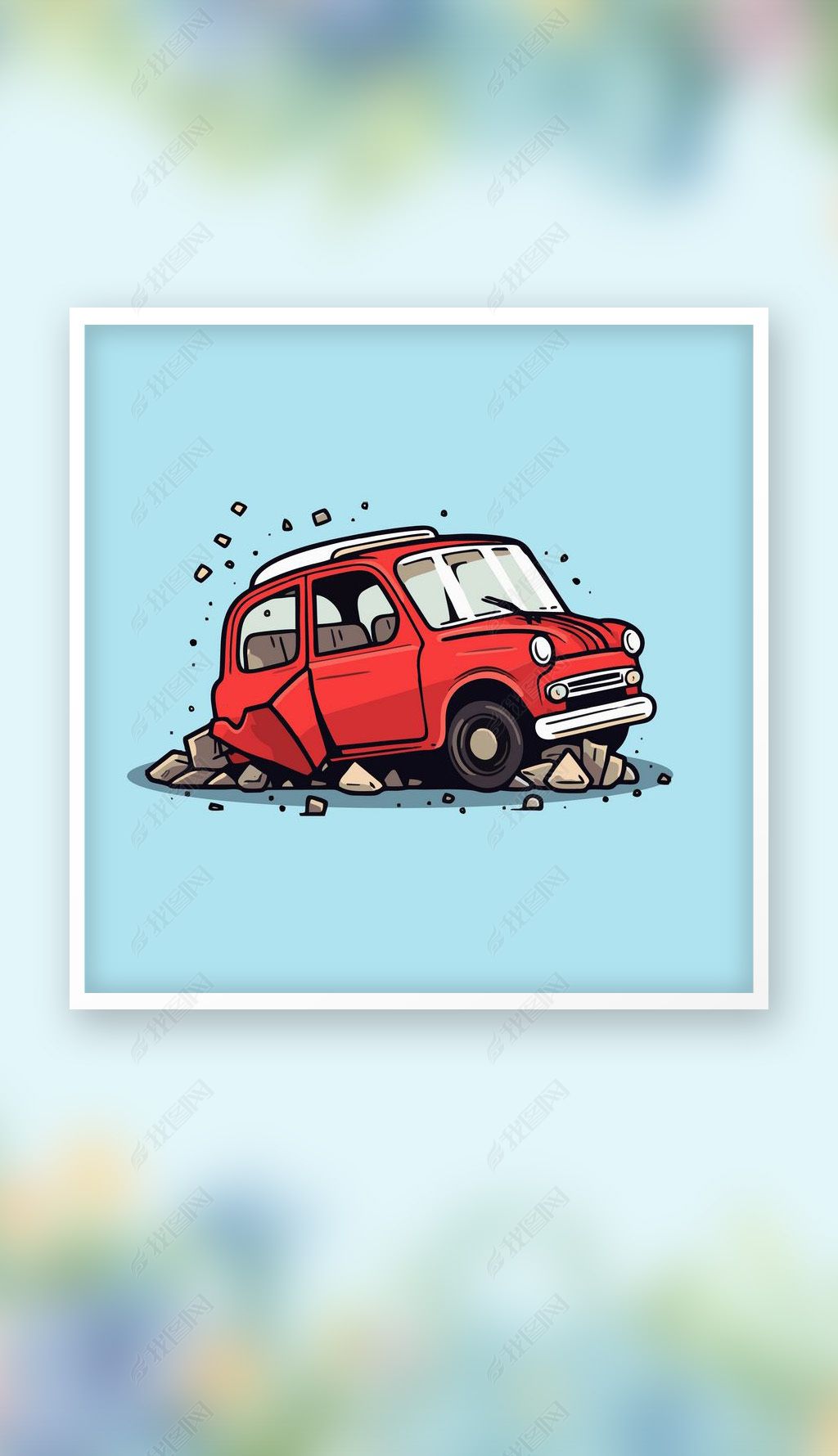 原创废旧报废汽车运输车辆矢量q版卡通插画