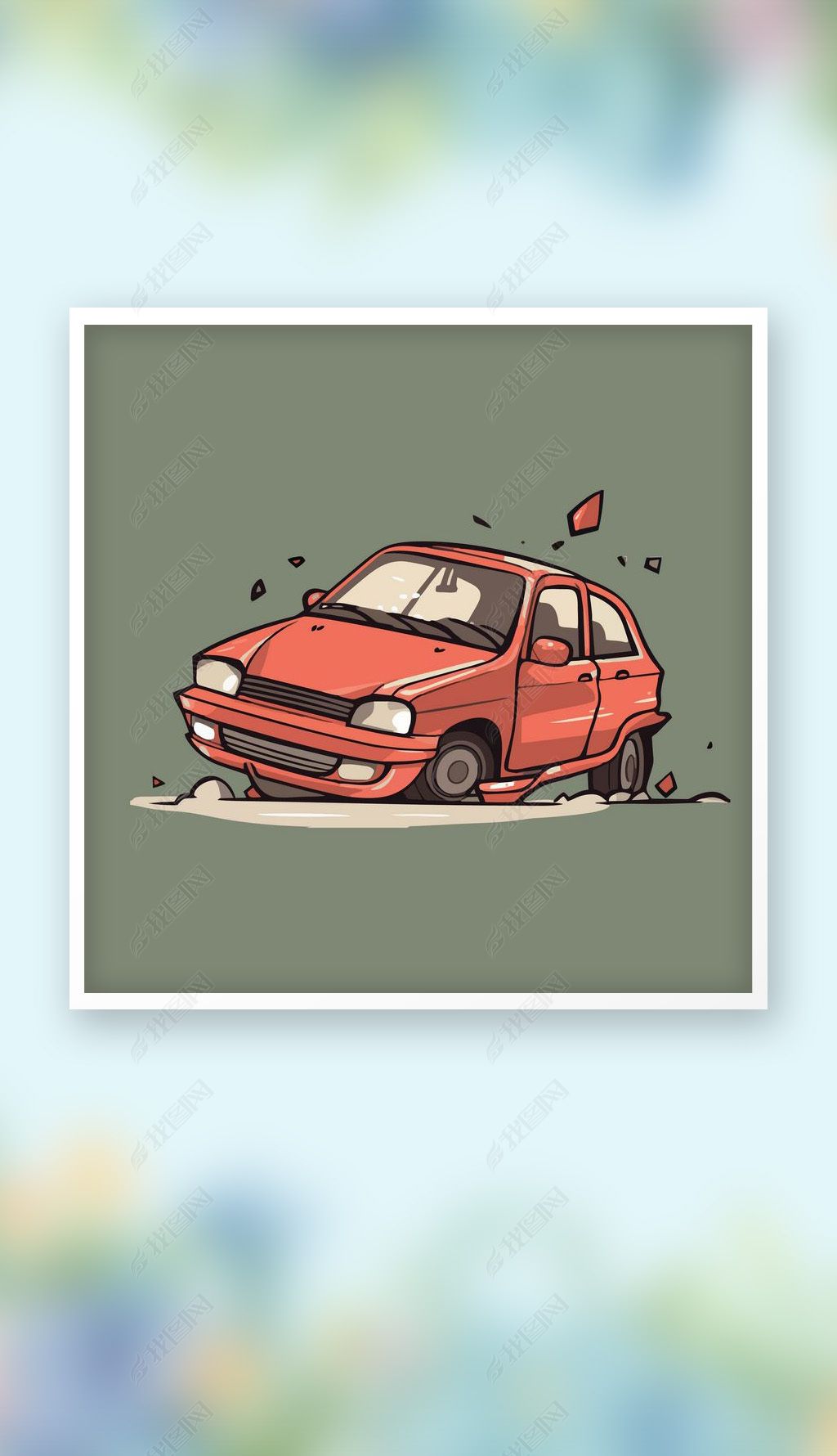 原创废旧报废汽车运输车辆矢量q版卡通插画