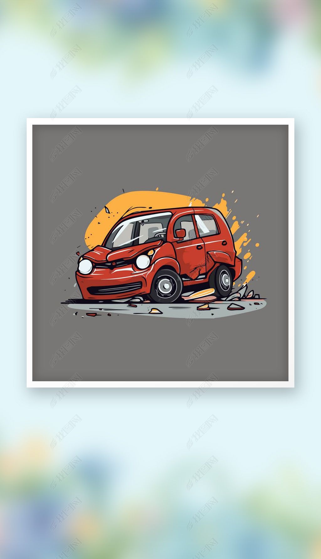 原创废旧报废汽车运输车辆矢量q版卡通插画