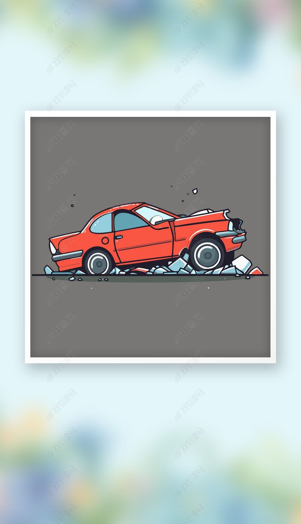 原创废旧报废汽车运输车辆矢量q版卡通插画