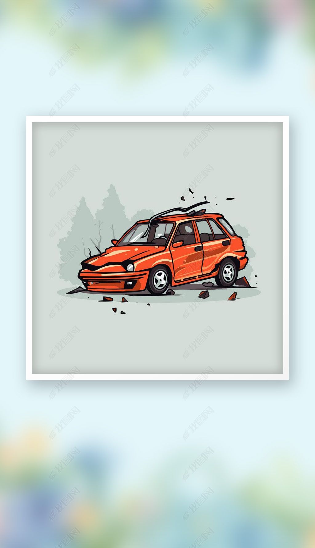 原创废旧报废汽车运输车辆矢量q版卡通插画