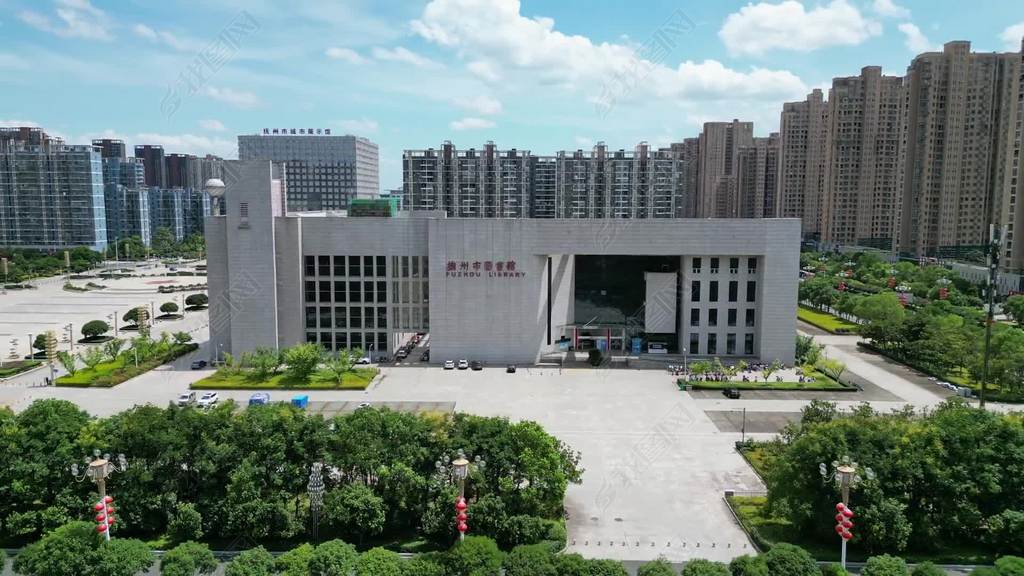 原创航拍江西抚州图书馆-版权可商用