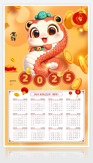 台历模板新年模板合辑|金色大气2025蛇年挂历日历年历设计模板