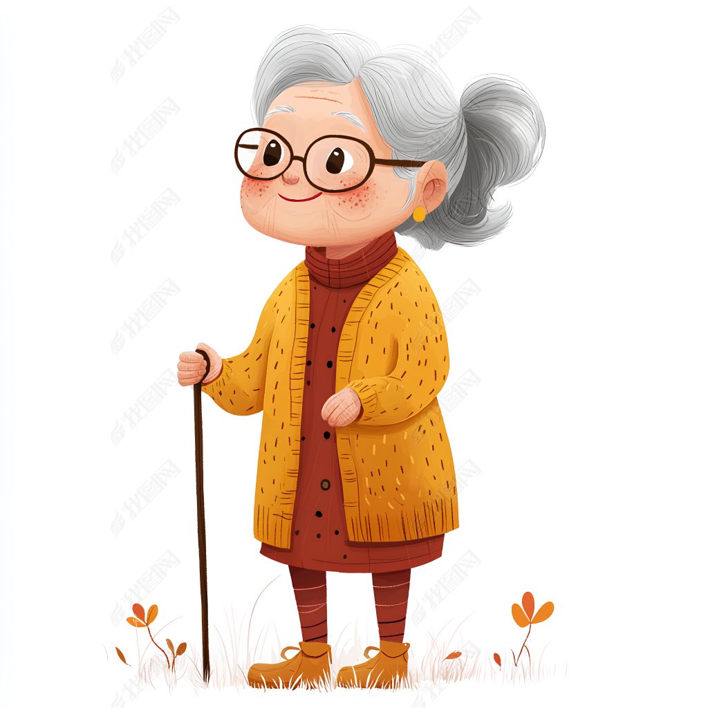 原创手绘卡通老人重阳节免抠元素-版权可商用