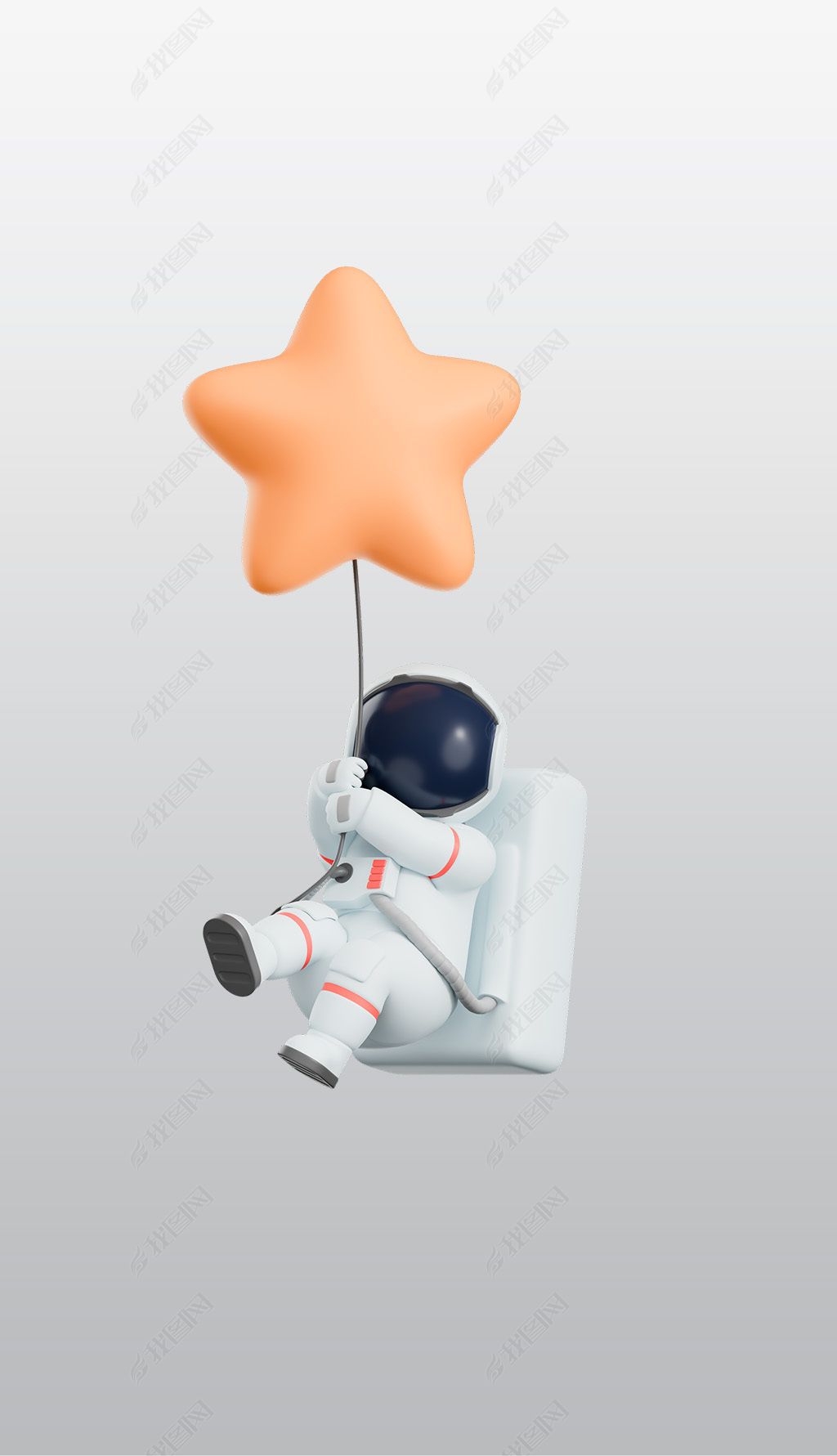 原创宇航员随着星星气球漂浮3d图标透明png素材-版权可商用