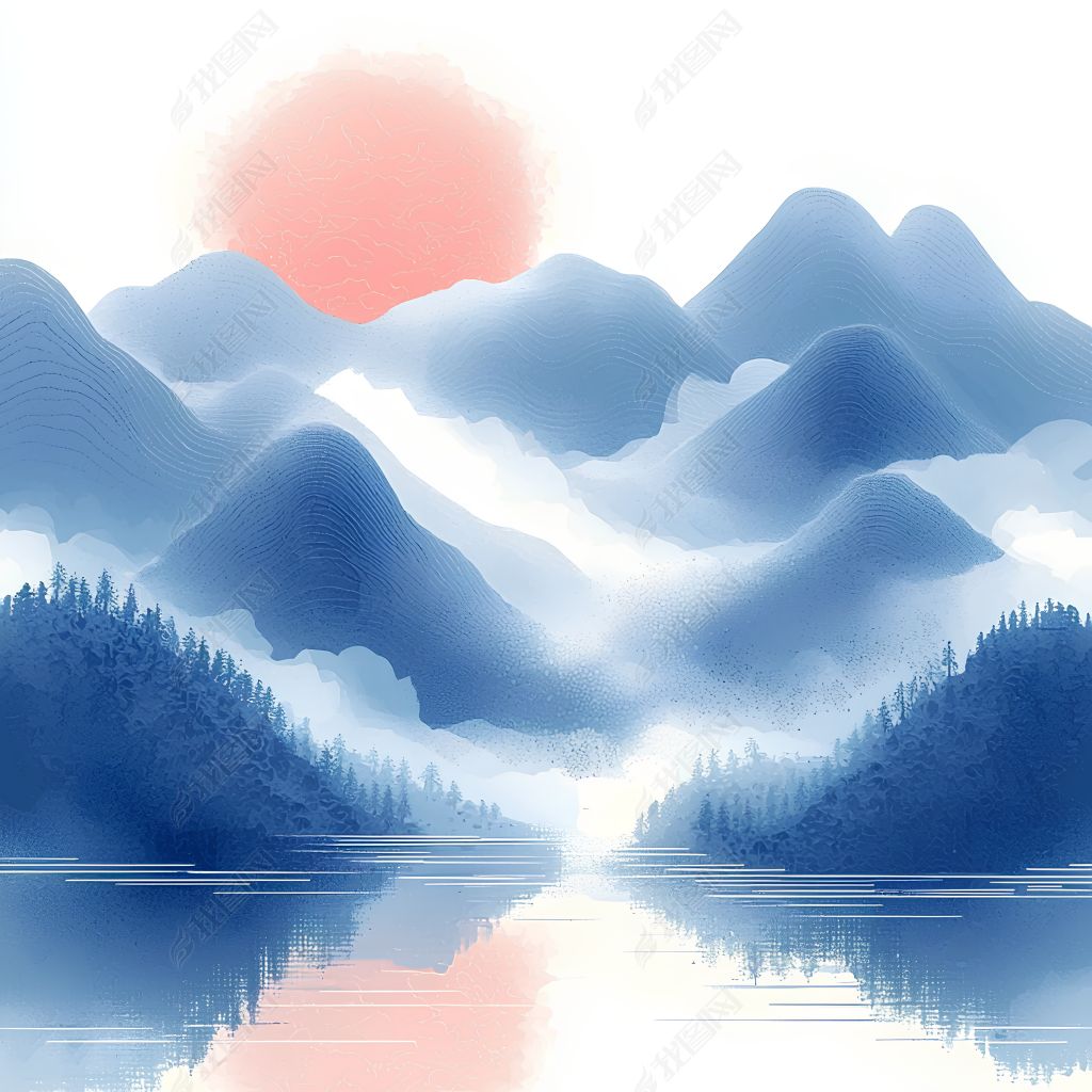 原创中国传统二十四节气立冬雪山风景插画海报元素-版权可商用