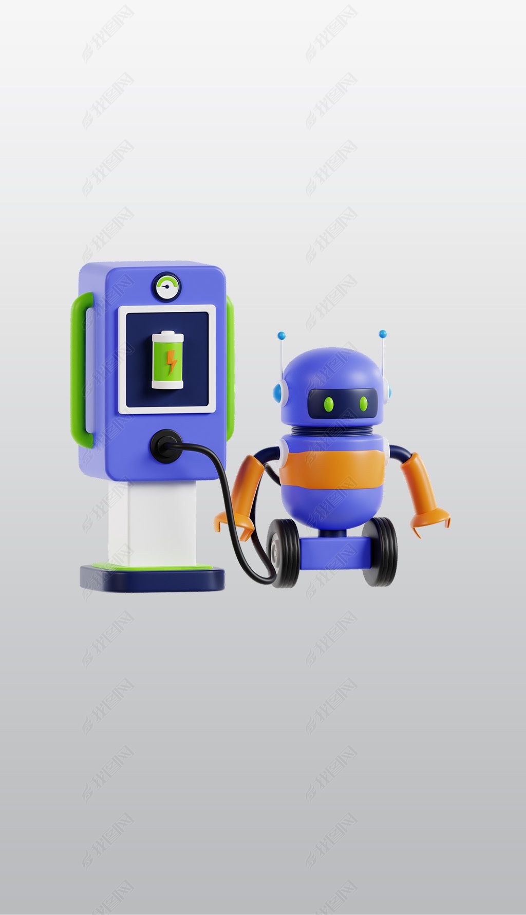 原创机器人充电3d图标高清免抠透明png图片素材
