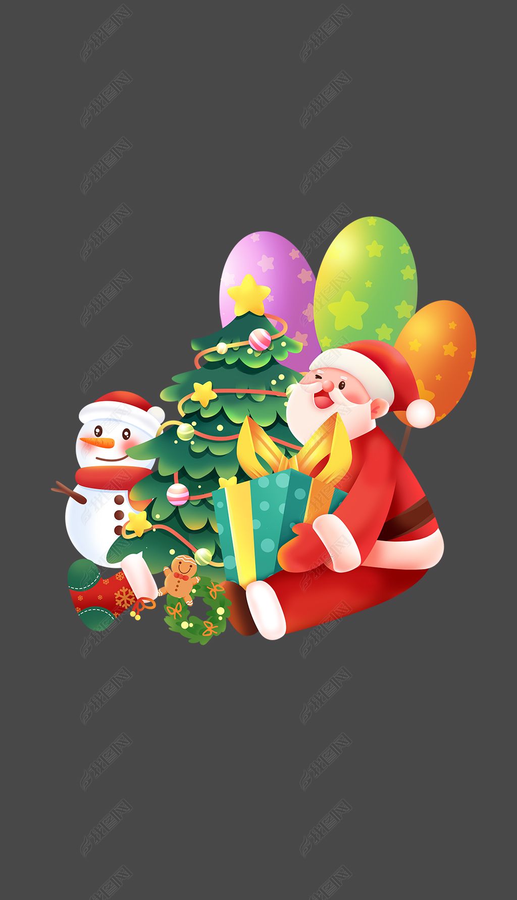 原创圣诞节圣诞老人圣诞树手绘插画海报素材创意元素-版权可商用