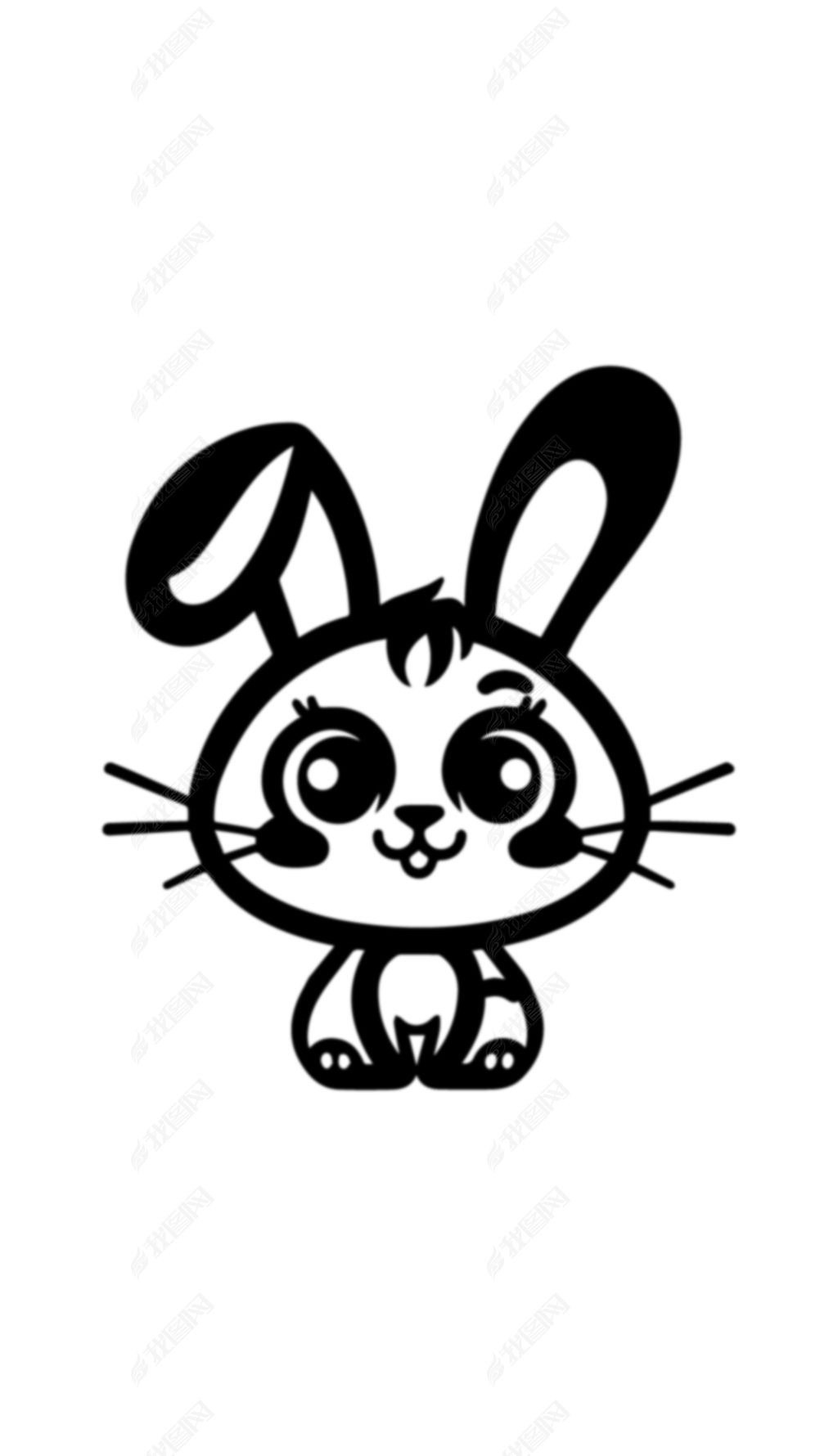 原创兔子素材无限放大高清黑白矢量图原创