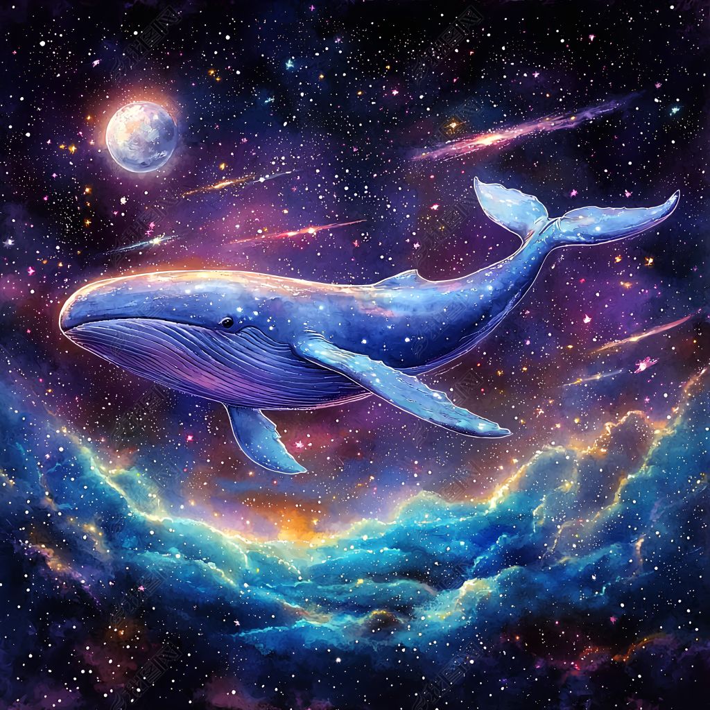 原创梦幻星空鲸鱼插画插图