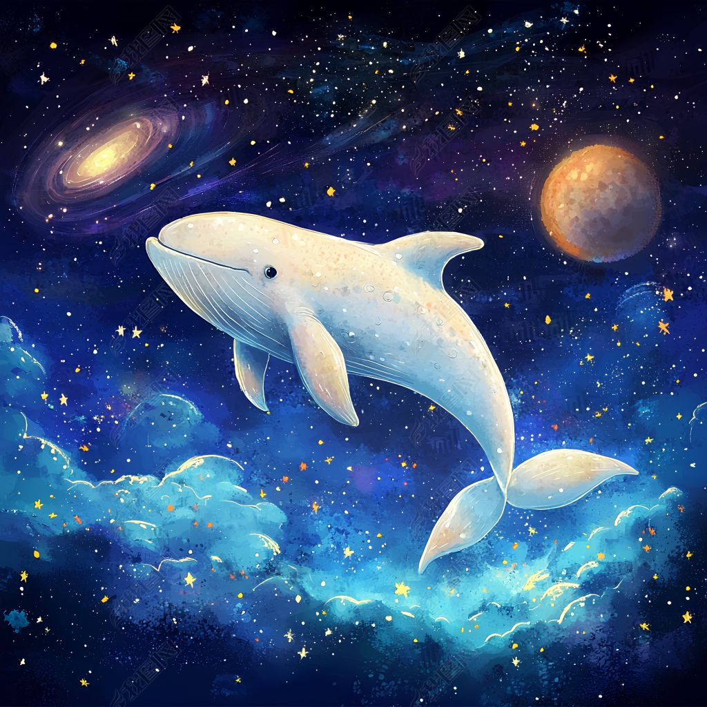 原创梦幻星空鲸鱼插画插图