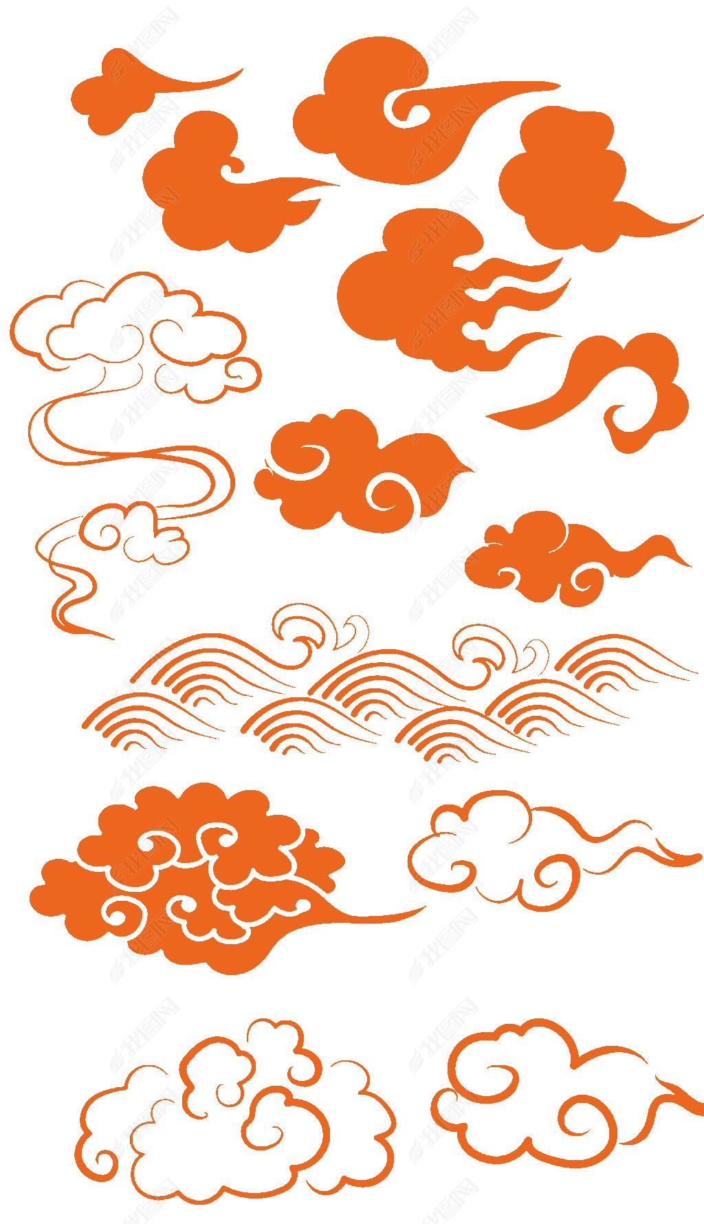 原创手绘古典云纹祥云图案中国古风元素矢量素材