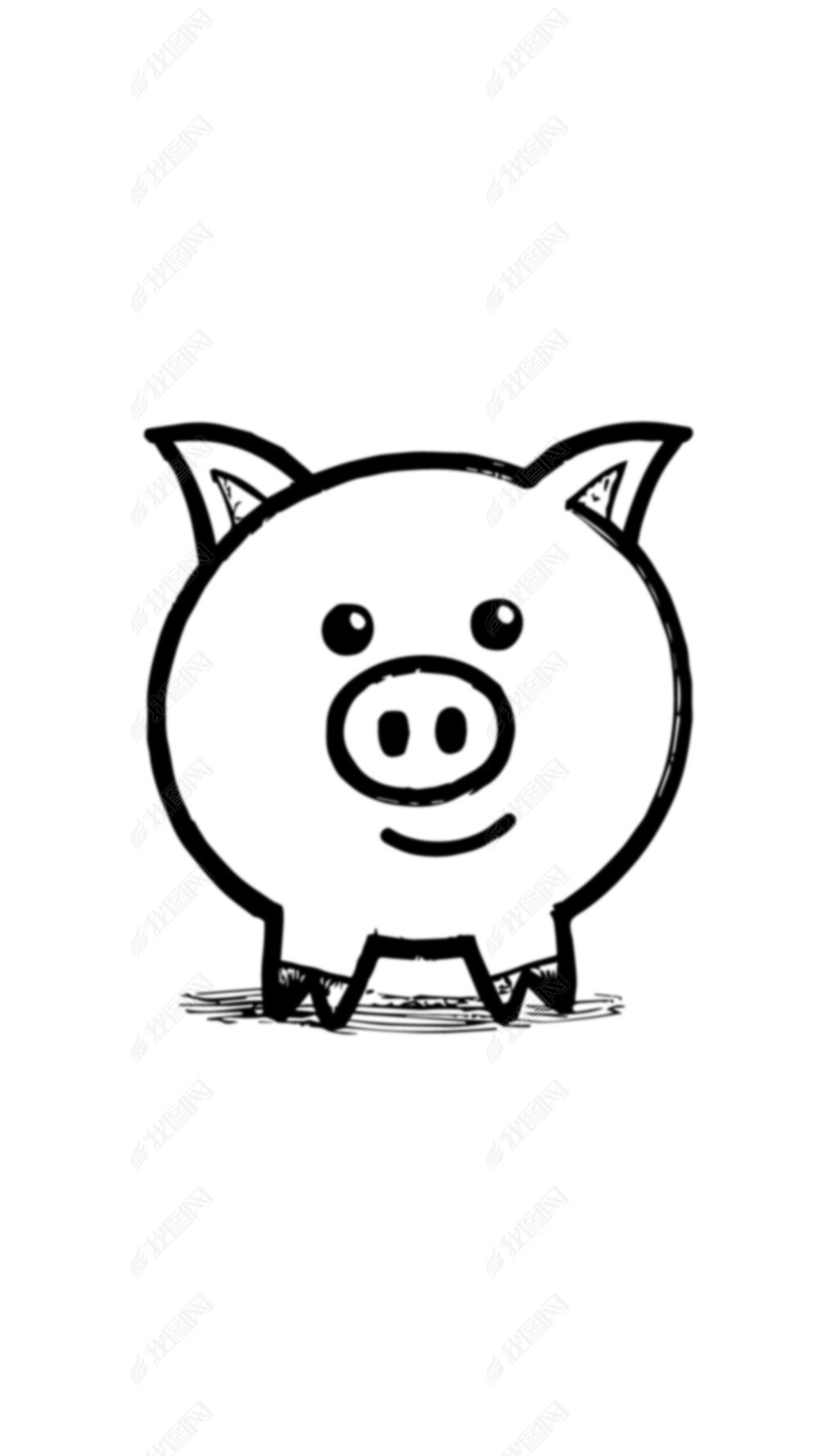 原创卡通小猪可爱黑白矢量图简笔画
