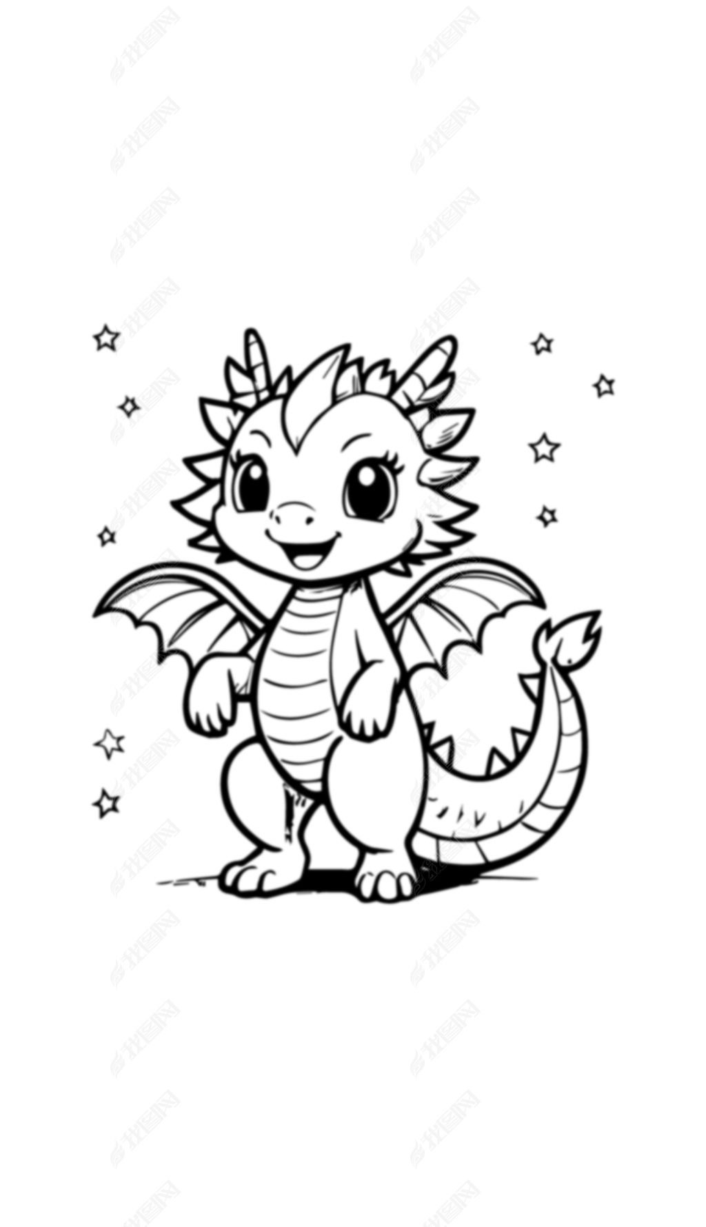 原创卡通小龙素材矢量黑白图高清无限放大
