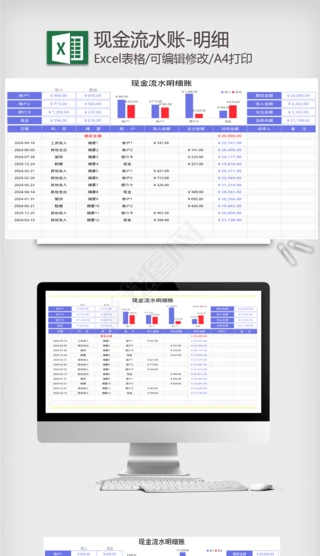 流水账Excel表格|现金流水账-明细