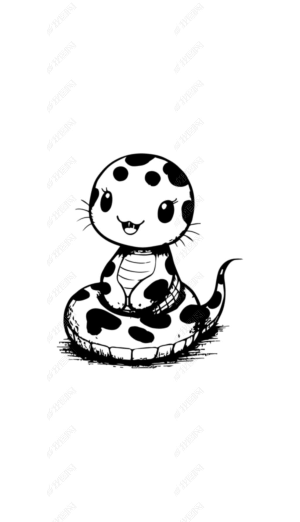 原创卡通蛇素材高清无限放大黑白矢量图