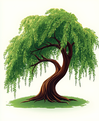 中式国潮柳树插画元素