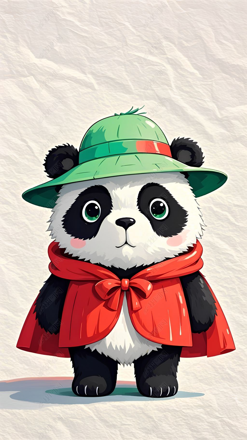 原创卡通简笔画披风大熊猫大侠手机壁纸