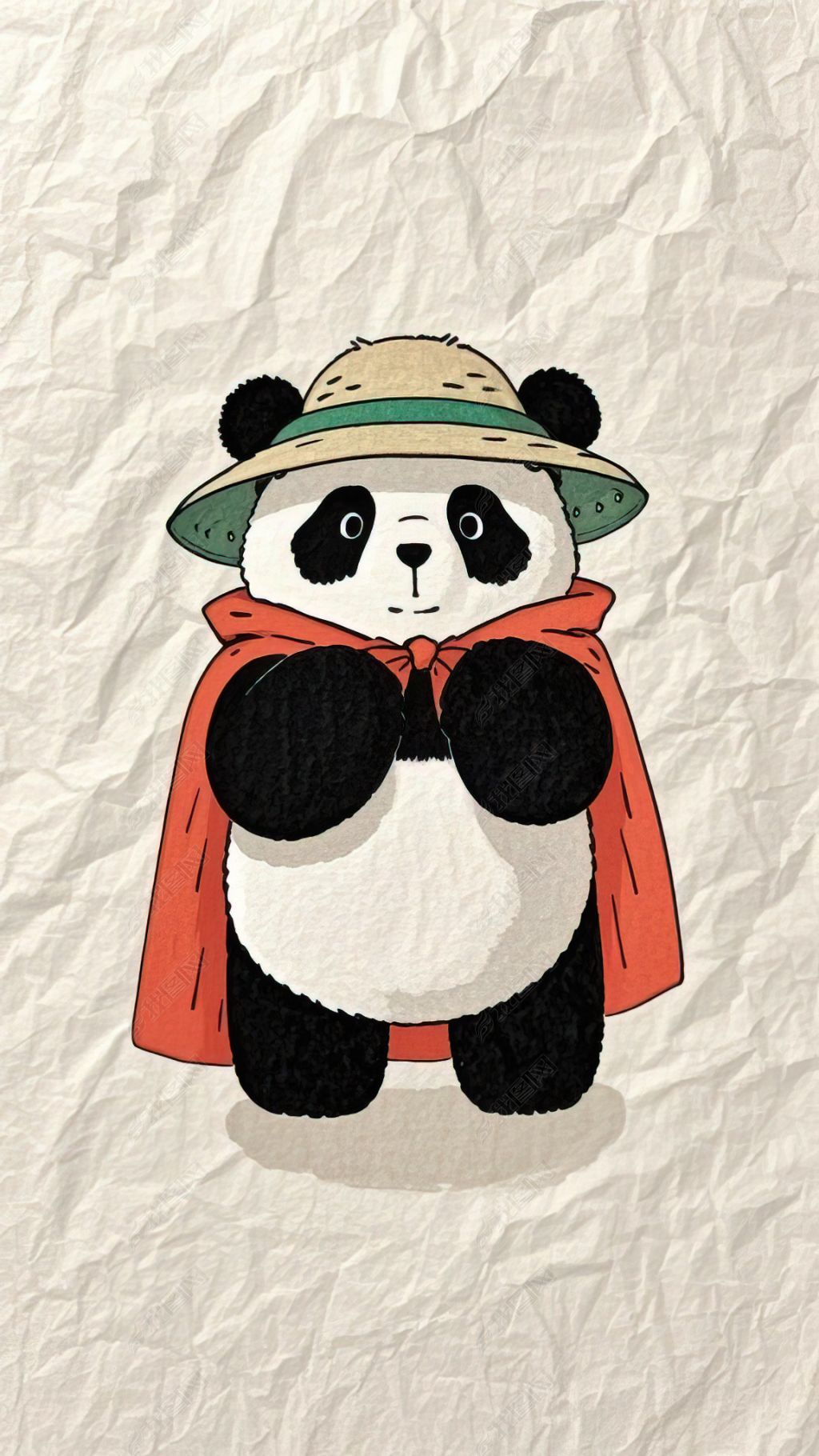 原创卡通简笔画披风大熊猫大侠手机壁纸1版权可商用