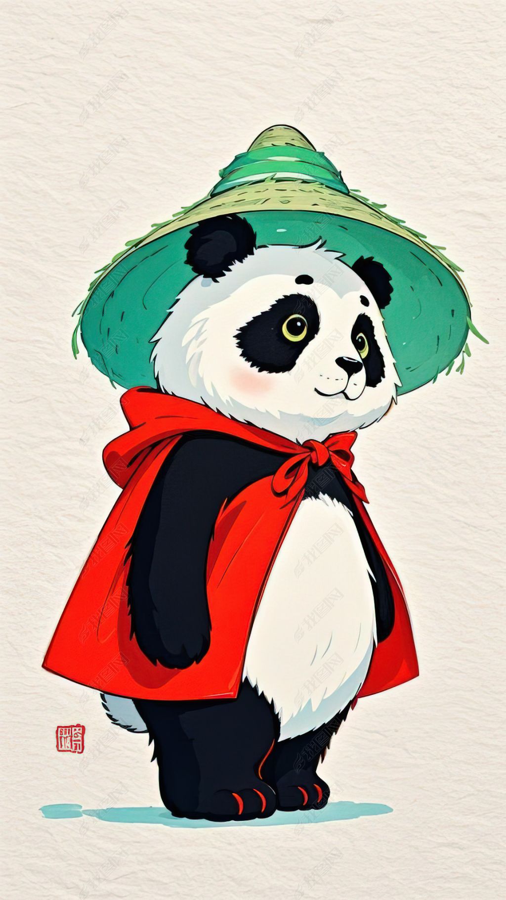 原创卡通简笔画披风大熊猫大侠手机壁纸3版权可商用