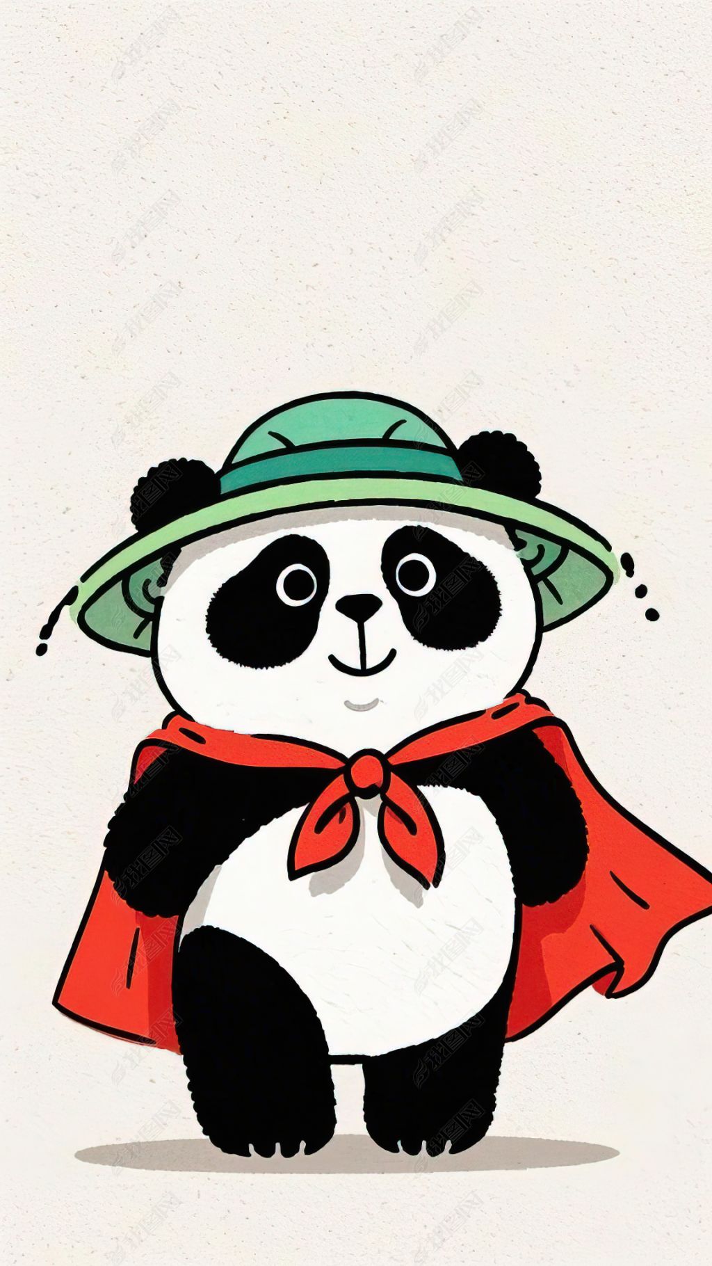 原创卡通简笔画披风大熊猫大侠手机壁纸