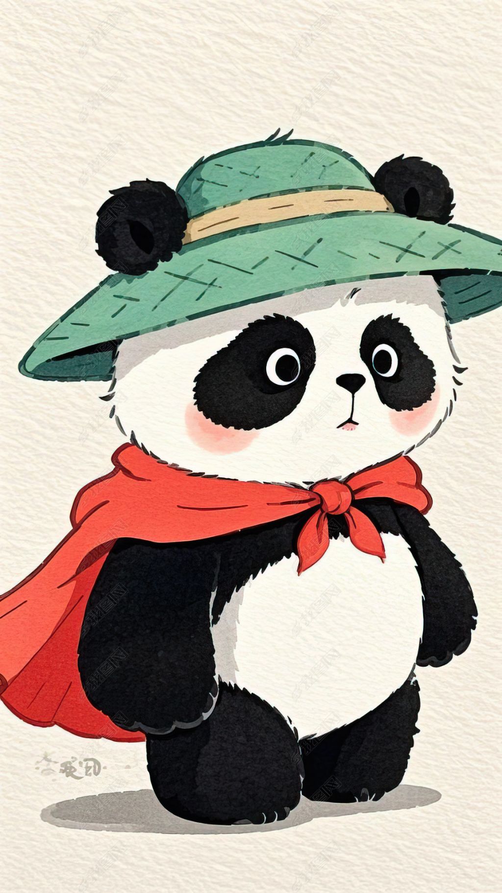 原创卡通简笔画披风大熊猫大侠手机壁纸