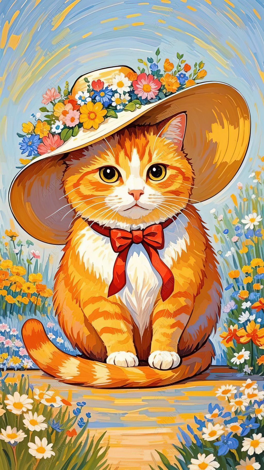 原创梵高风格猫咪油画手机壁纸1