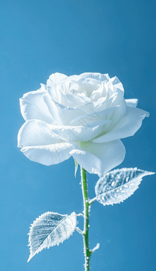 单枝白玫瑰盛放手机壁纸
