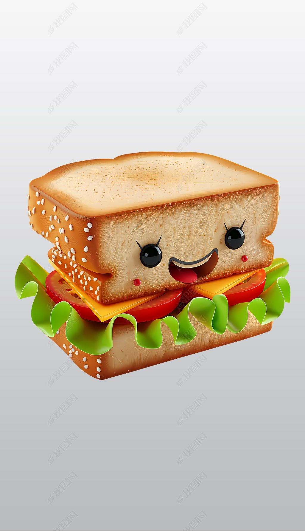 原创可爱卡通笑脸三明治3d卡通插画高清透明png素材
