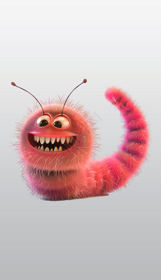 微笑的粉色卡通毛毛虫3d卡通插画高清png素材