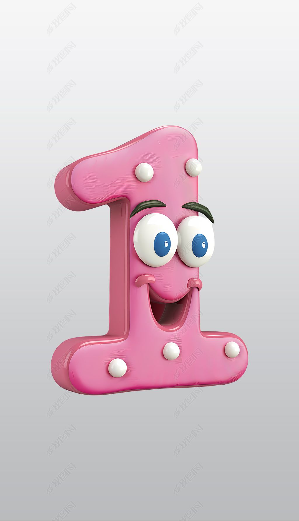 原创粉色数字1眼睛3d卡通插画高清免抠透明png素材