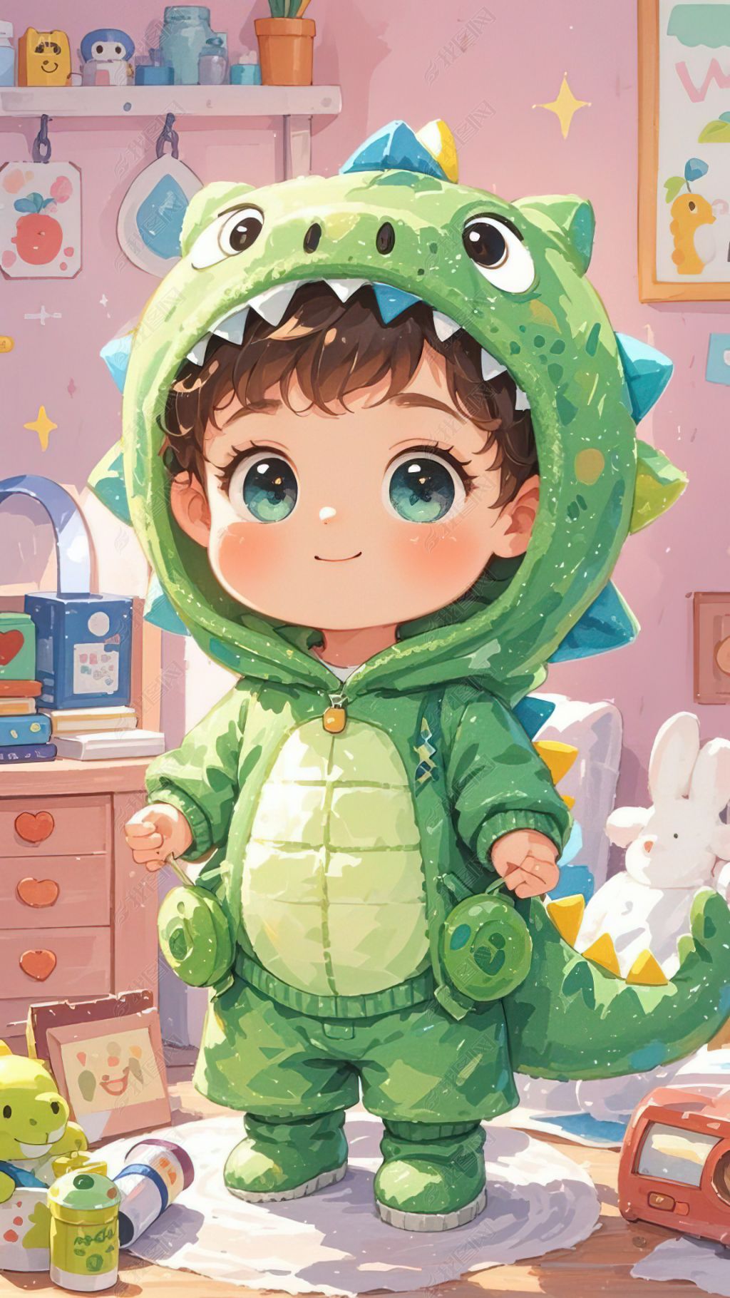 原创恐龙装扮可爱男孩手机壁纸