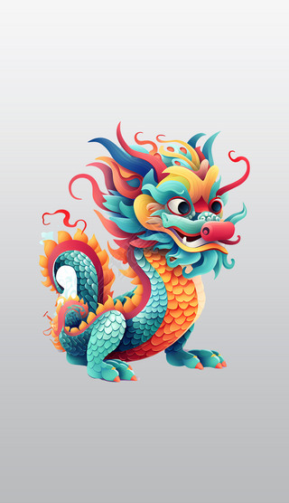 色彩丰富的神话龙艺术作品卡通插画高清png素材