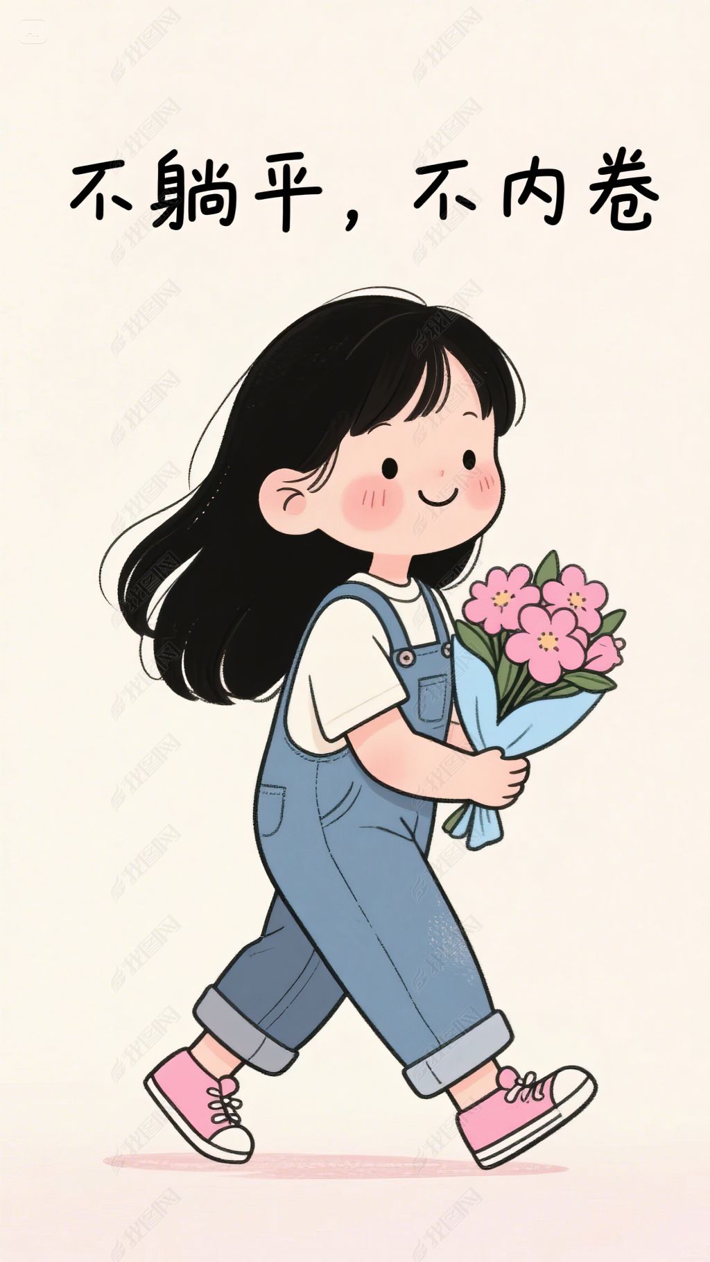 原创手拿鲜花的小女孩手机壁纸