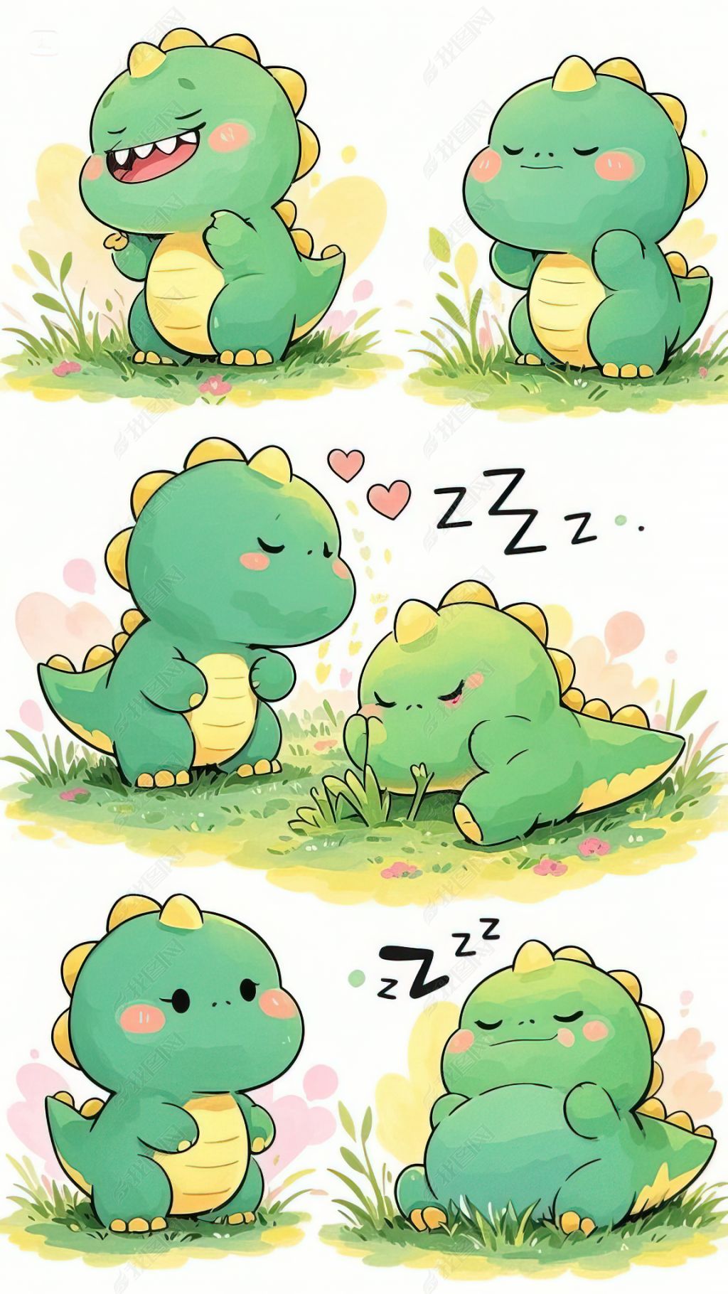 原创q版绿色小恐龙手机壁纸