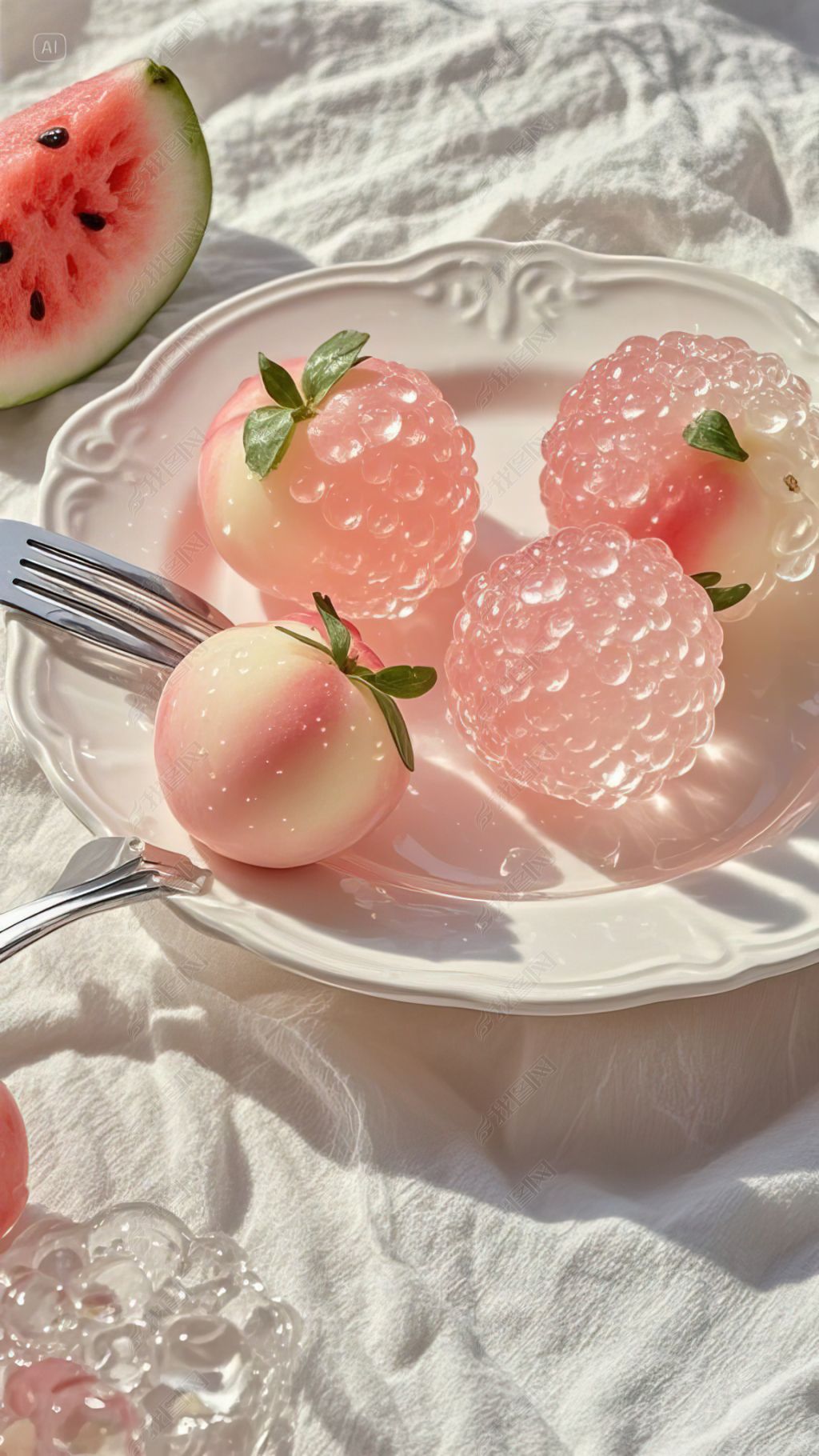 原创晶莹剔透的粉色桃子手机壁纸