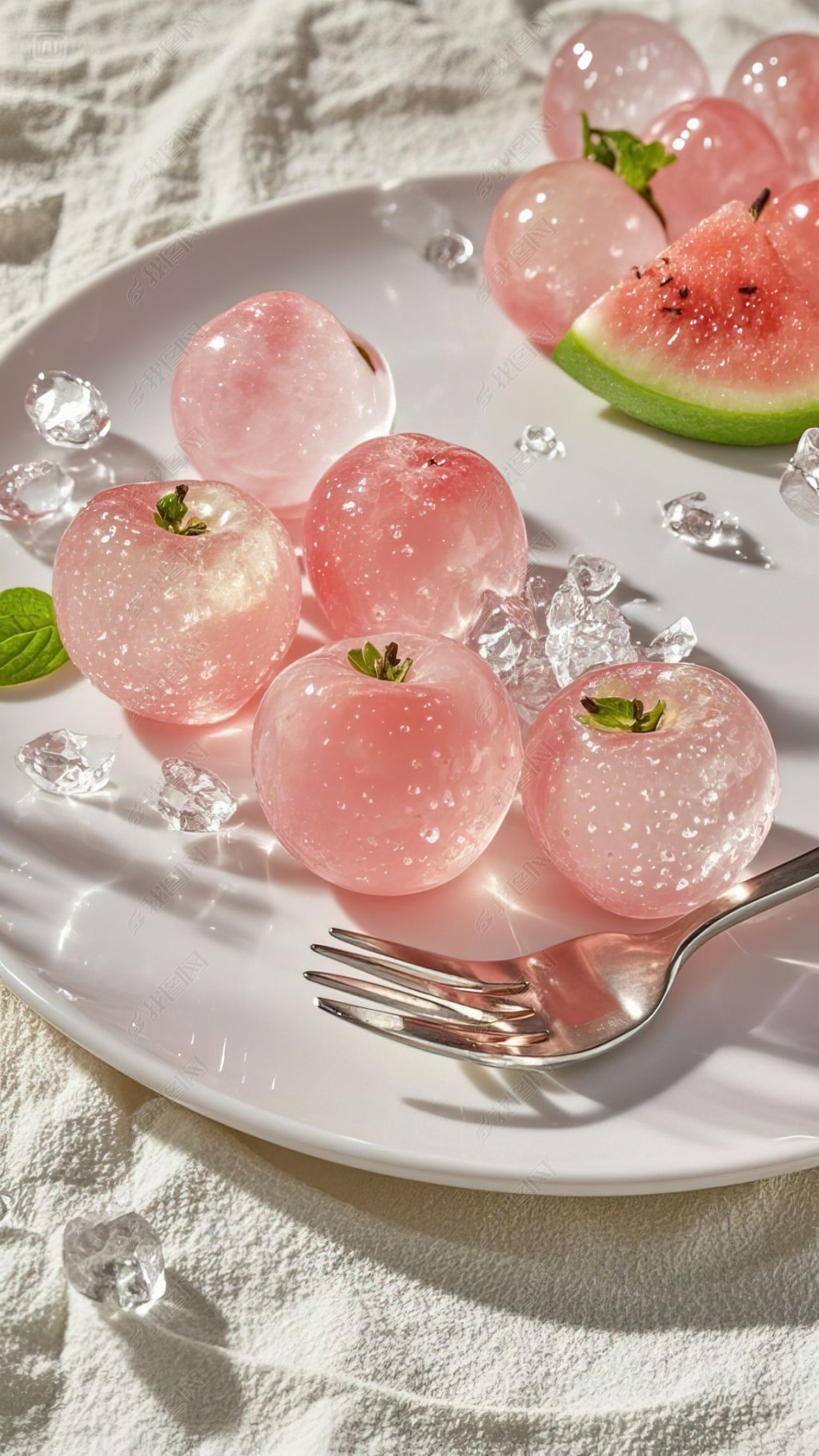 原创晶莹剔透的粉色桃子手机壁纸