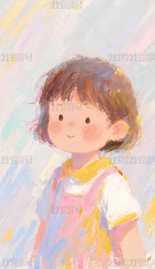 油画原画　30cm 「格子小人」 小女孩油画图片_小女孩油画素材_小女孩油画模板免费下载-六图网