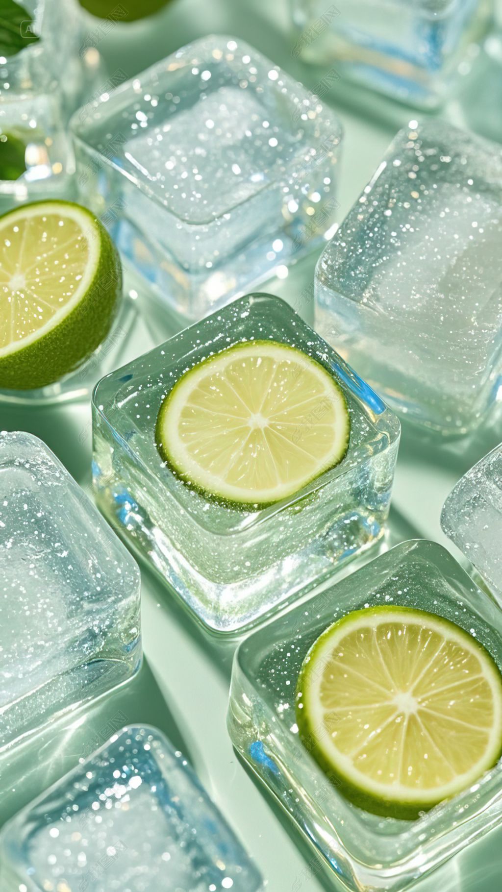 原创绿色柠檬冰块手机壁纸