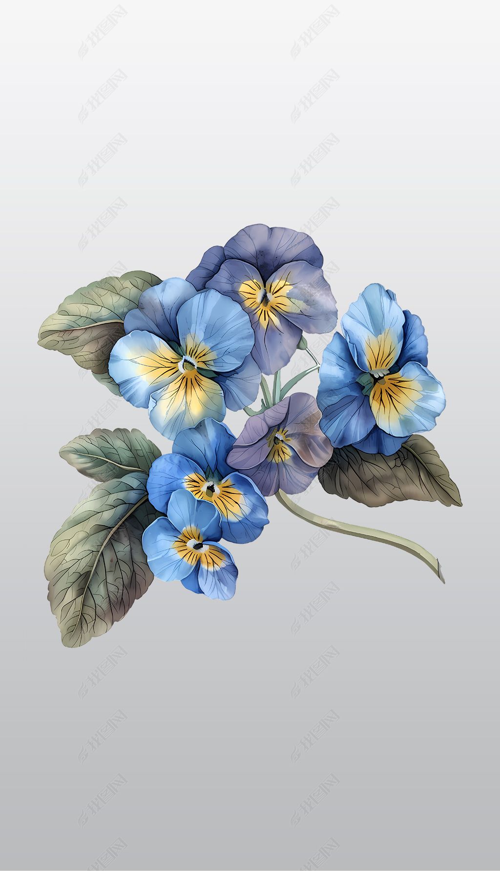 原创带有绿叶的蓝色花朵高清透明免抠png图片素材