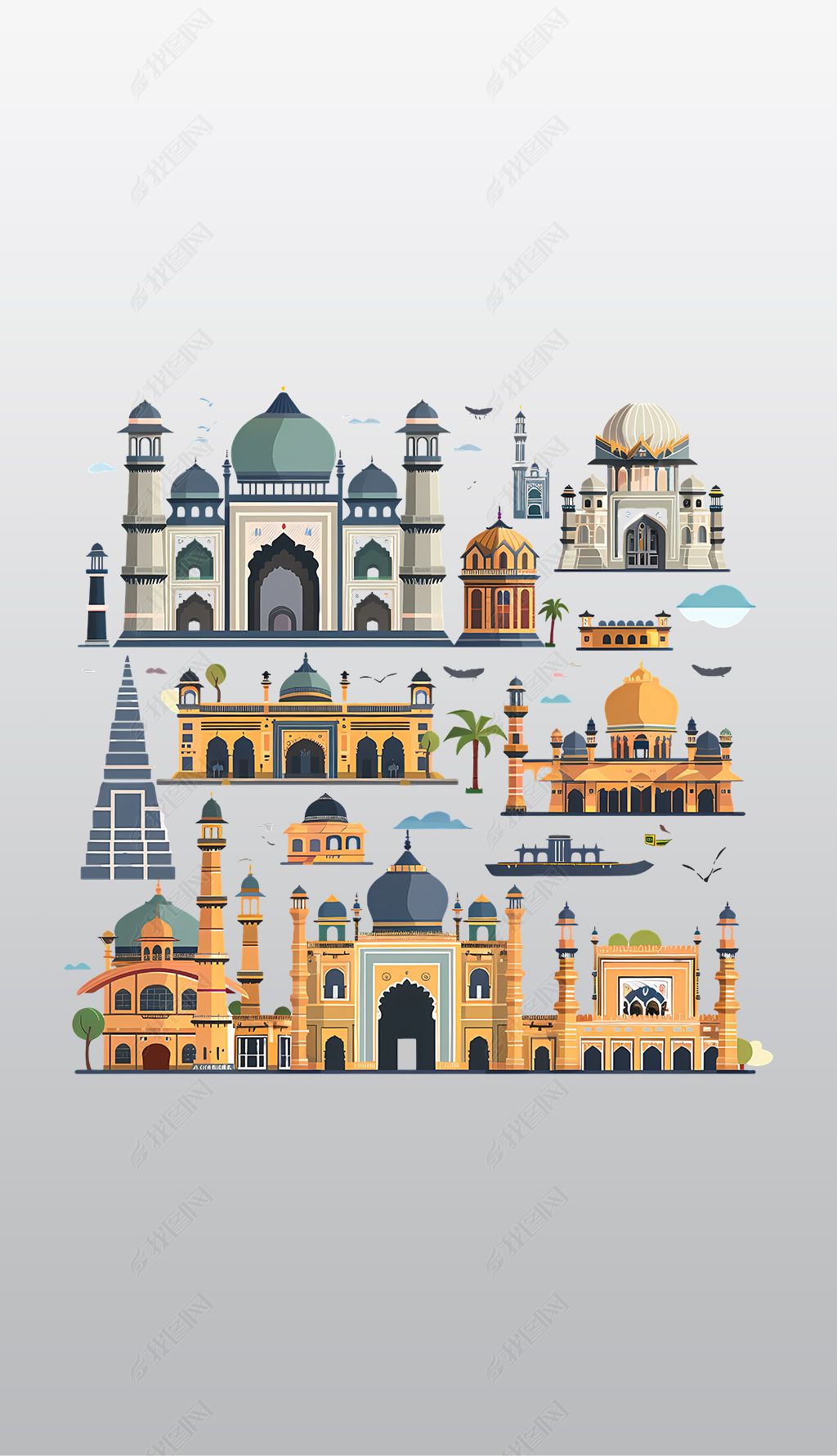 原创历史建筑地标集合高清透明免抠png图片素材