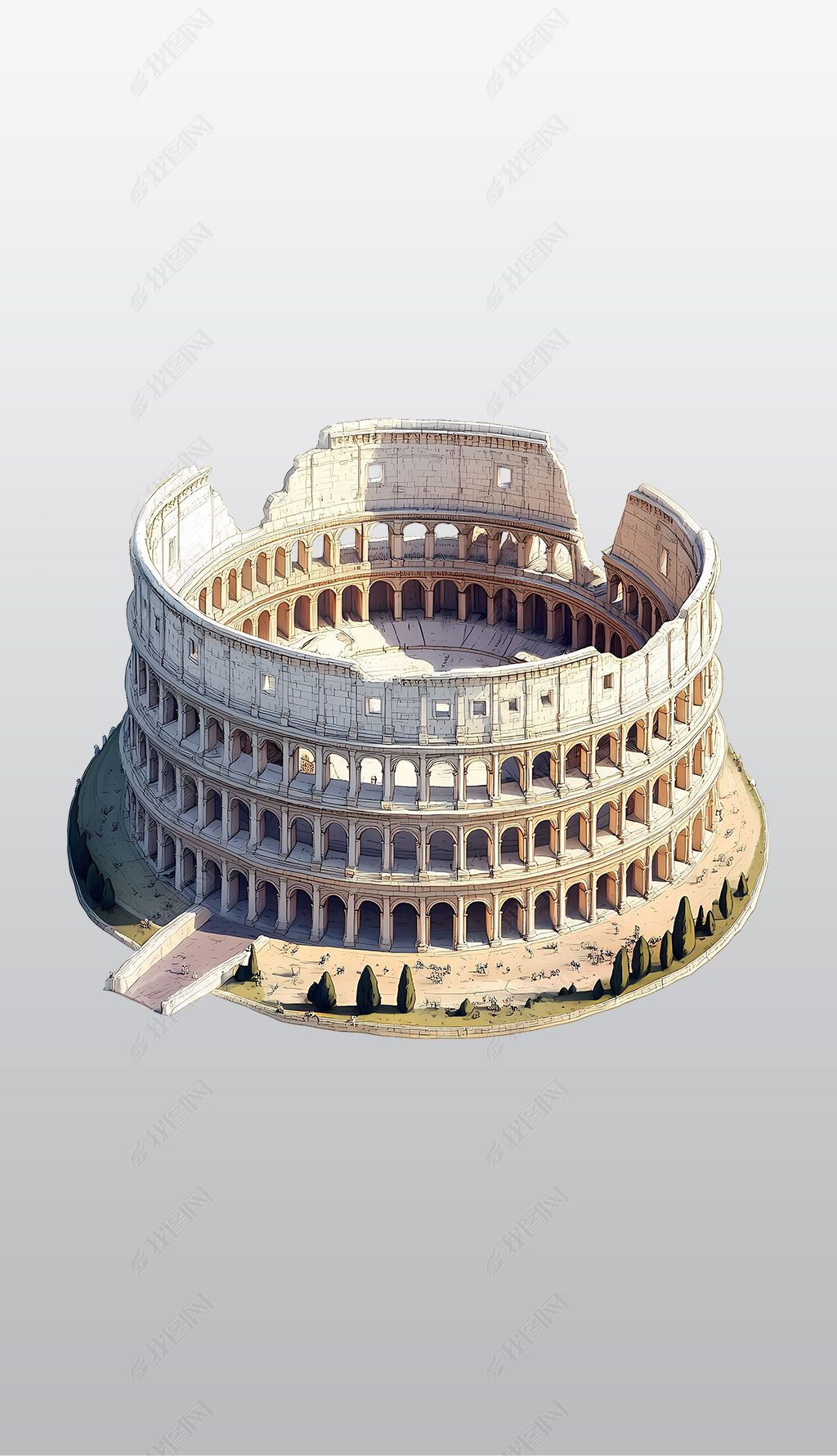 原创罗马斗兽场的标志性插图高清透明免抠png图片素材