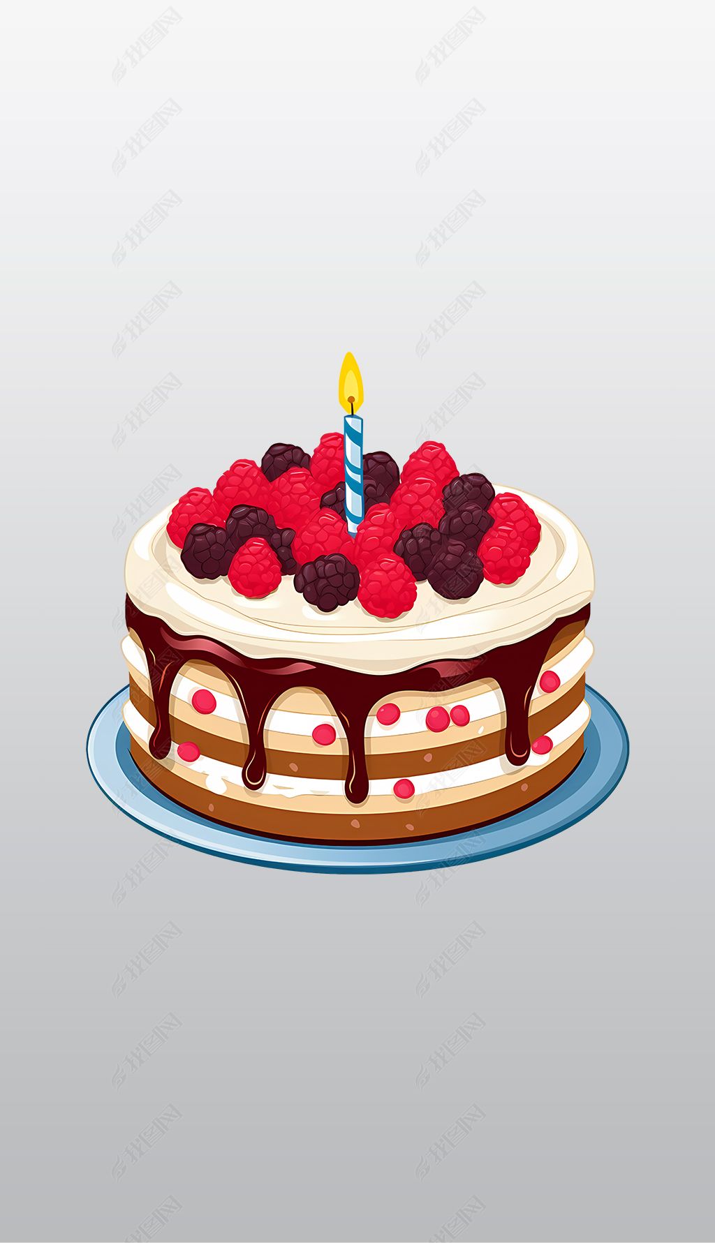 原创浆果顶的单层蛋糕插图高清透明免抠png图片素材