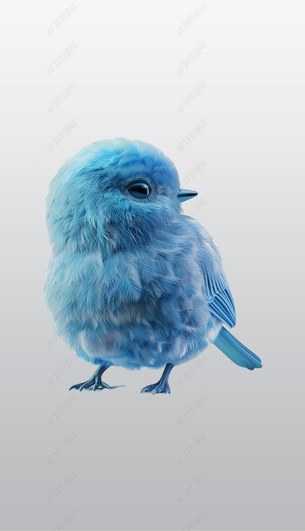 原创蓝色蓬松小鸟高清透明免抠png图片素材