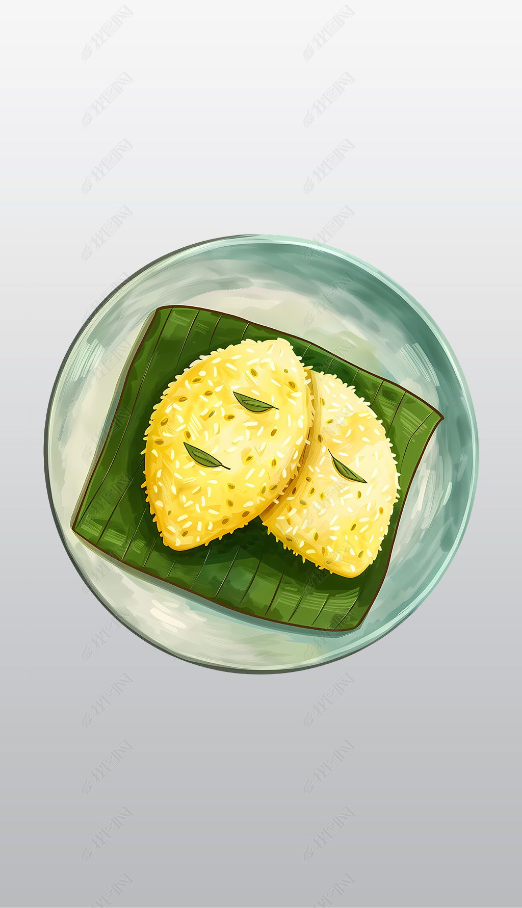 原创香蕉叶上的黄色米糕高清透明免抠png图片素材