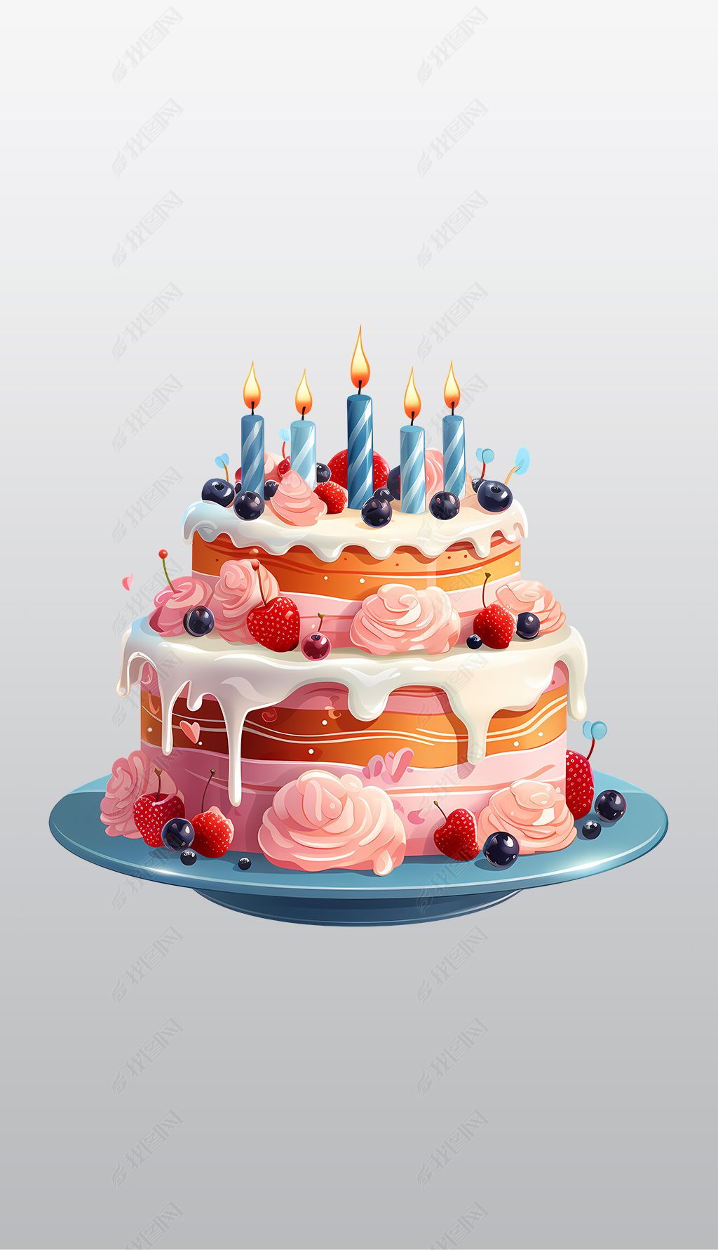 原创带有蜡烛的分层生日蛋糕高清透明免抠png图片素材版权可商用