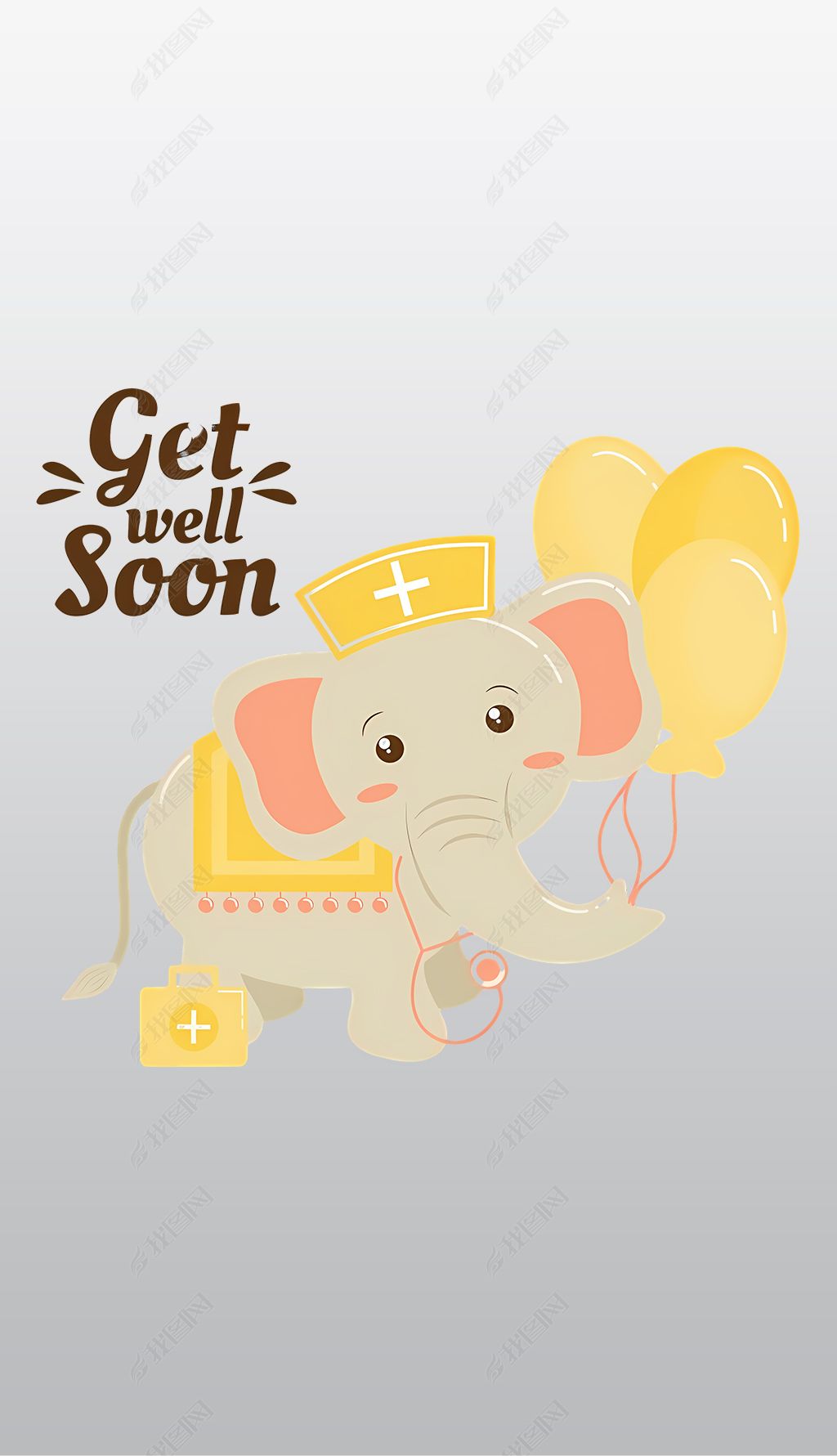 原创拿着早日康复气球的可爱大象透明免抠png图片素材