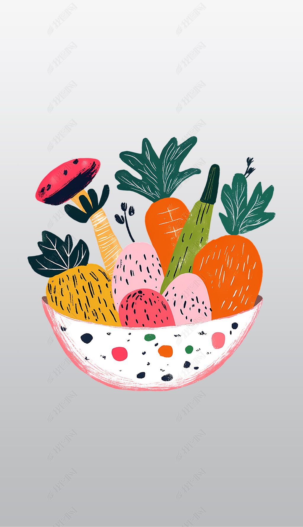 原创彩色蔬菜碗插画高清透明免抠png图片素材