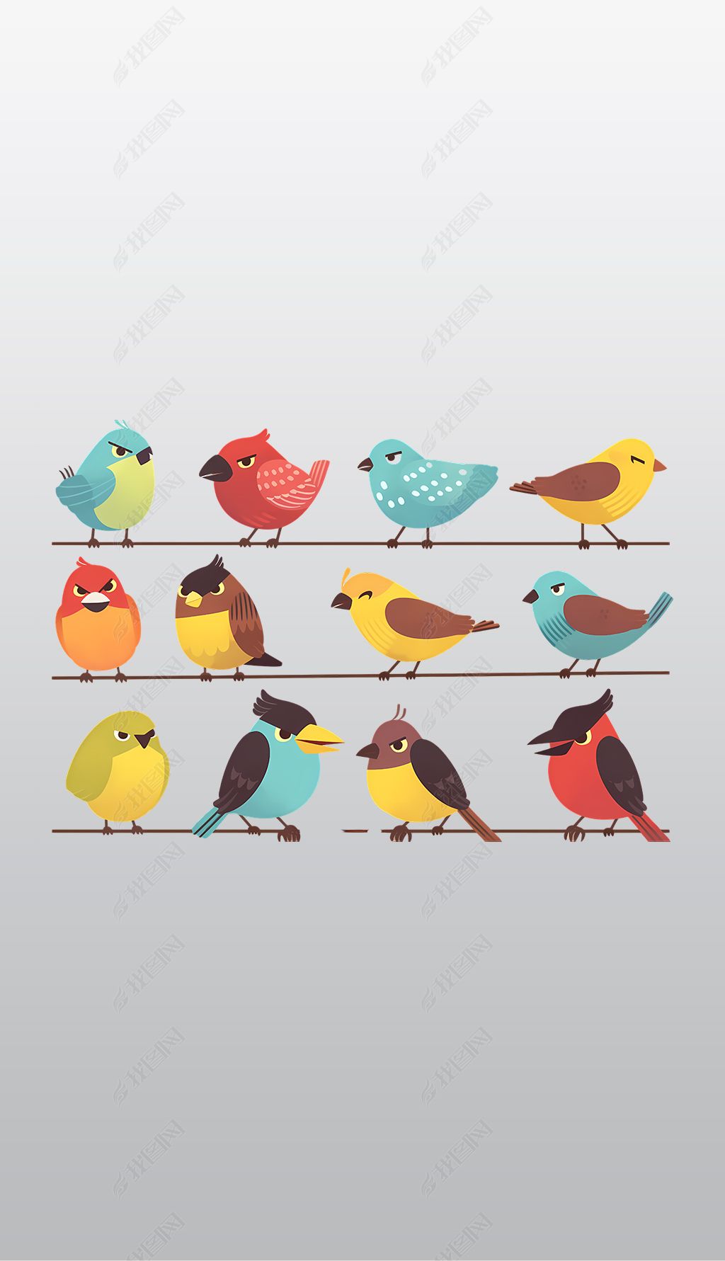 原创彩色卡通小鸟们高清透明免抠png图片素材